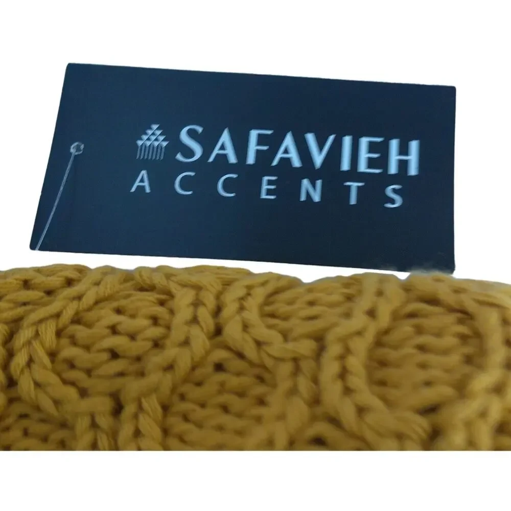 Safavieh Mustard Yellow Waffle Knit Cotton Throw Pillow Cover Sham